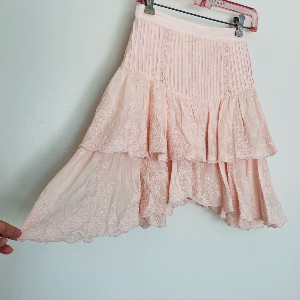 NWT‎ Ted Baker Alegria Tiered Lace Handkerchief Hem Skirt Light Pink Size 0 - Picture 3 of 10
